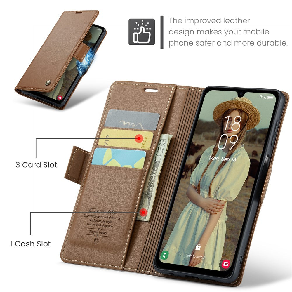 CASEME För Samsung Galaxy A16 5G / A16 4G Läderfodral 023 RFID-blockerande 3 kortplatser Mobilskal