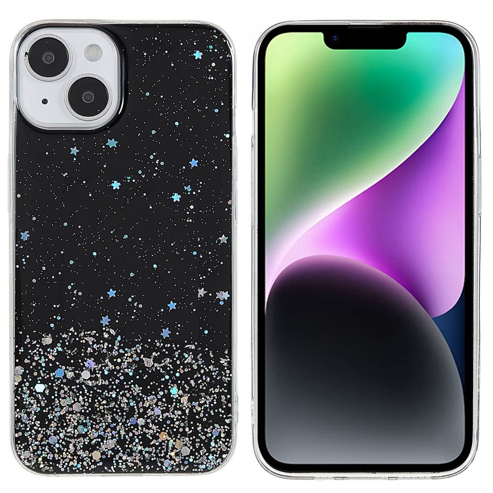 For iPhone 14 Starry Sky Epoxy Sparkle Personalized Phone Case Cover Soft TPU Shock Absorption Back Cover