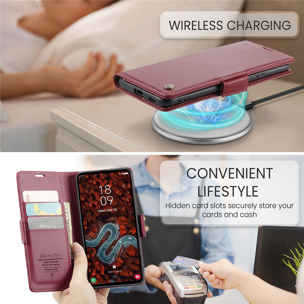 CASEME For Samsung Galaxy S24 FE Leather Case  023 RFID Blocking 3 Card Slot Mobile Cover