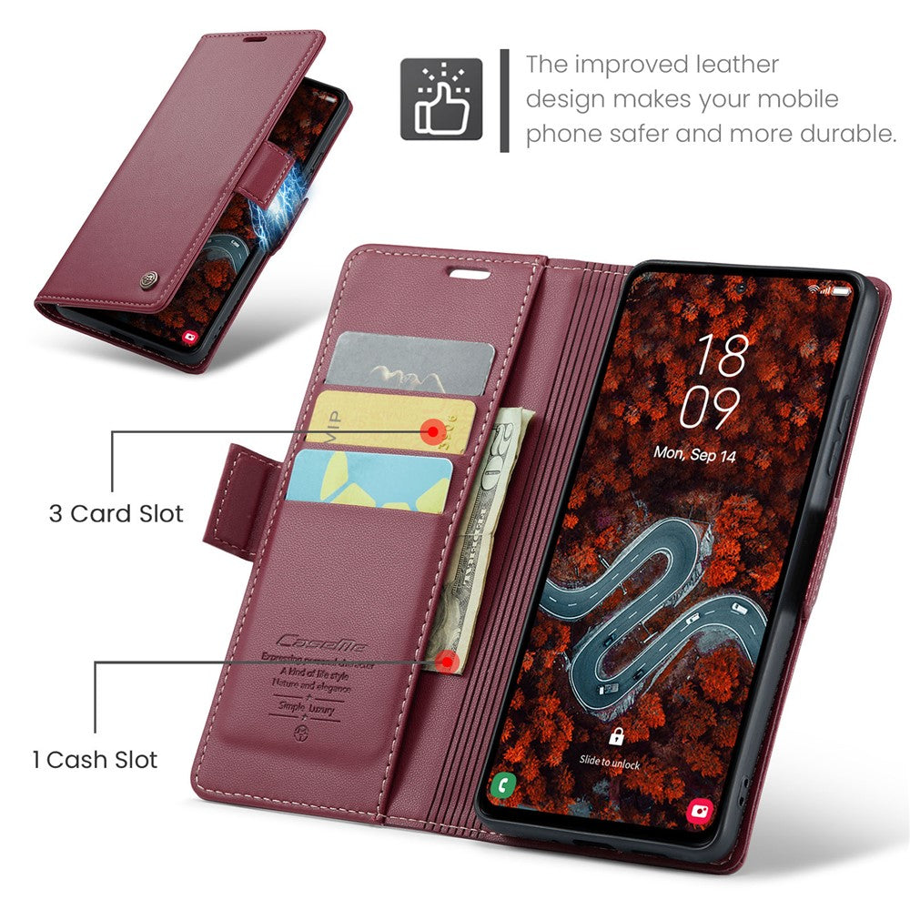 CASEME For Samsung Galaxy S24 FE Leather Case  023 RFID Blocking 3 Card Slot Mobile Cover