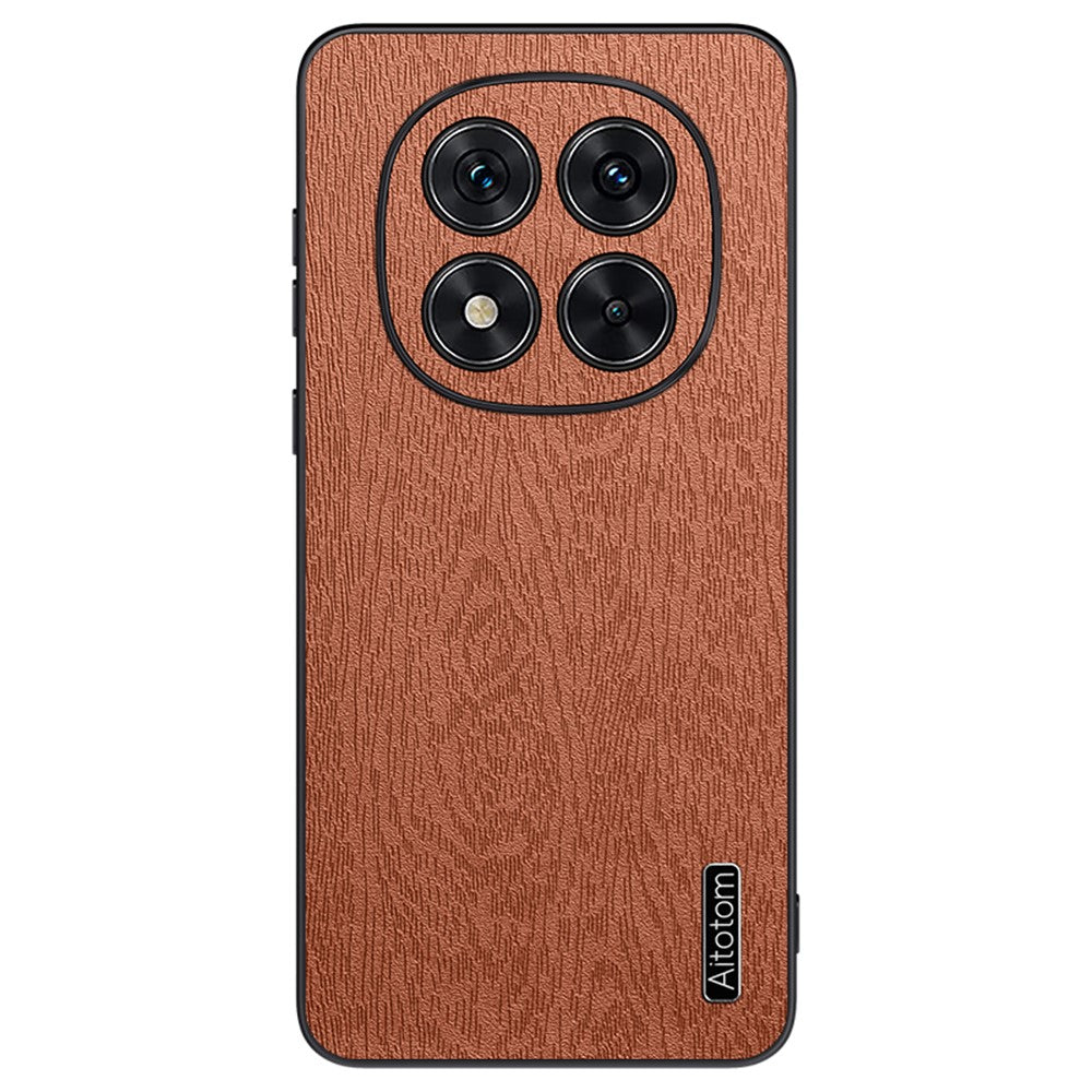 For Xiaomi Redmi Note 14 Pro+ 5G Case Wood Texture PU Leather Coated PC+TPU Phone Cover