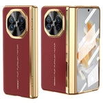 For Huawei Mate X3 5G Case PU Leather+PC Electroplating Phone Cover with Tempered Glass Screen Film