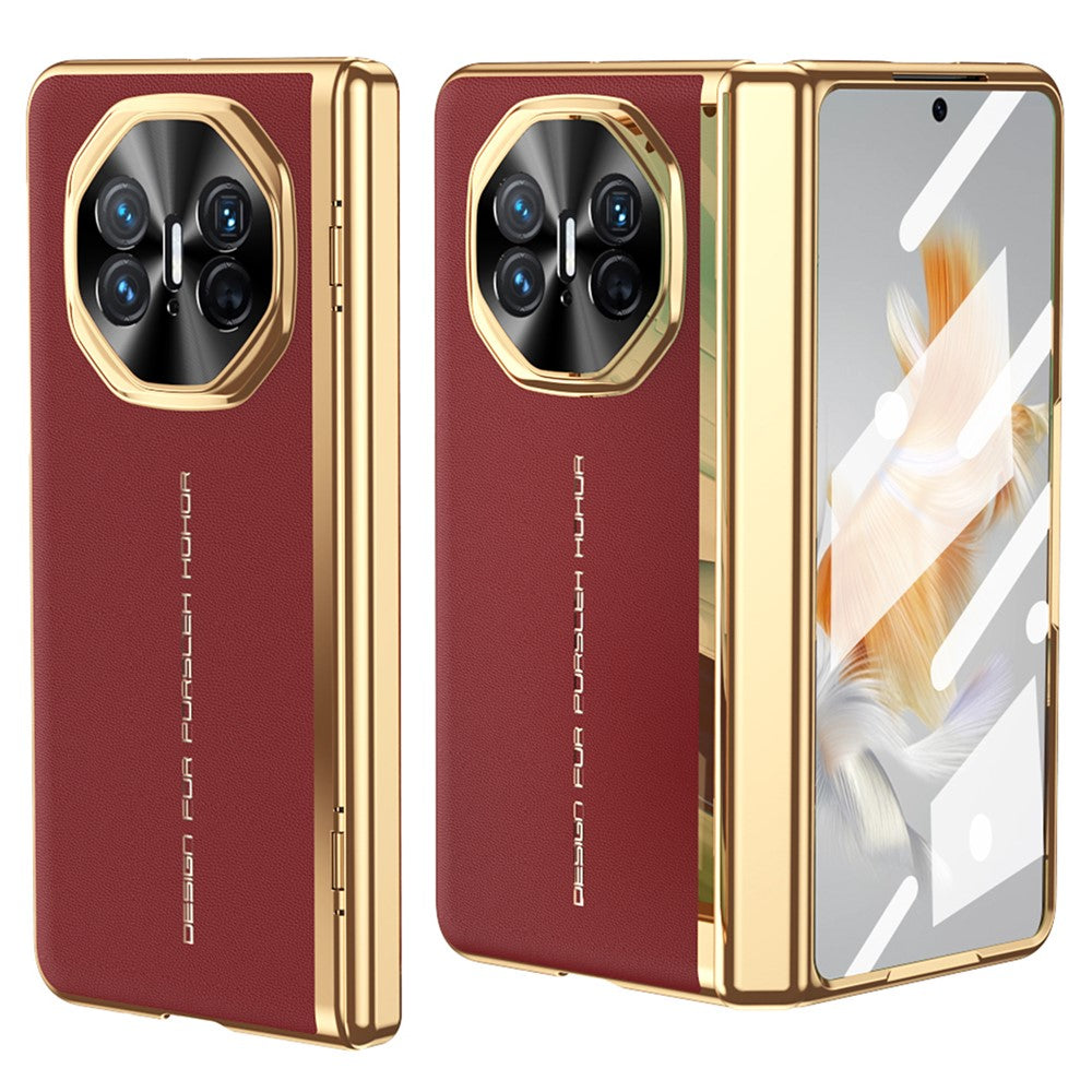 For Huawei Mate X3 5G Case PU Leather+PC Electroplating Phone Cover with Tempered Glass Screen Film
