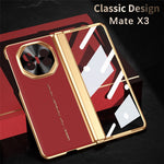 For Huawei Mate X3 5G Case PU Leather+PC Electroplating Phone Cover with Tempered Glass Screen Film