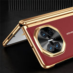 For Huawei Mate X3 5G Case PU Leather+PC Electroplating Phone Cover with Tempered Glass Screen Film