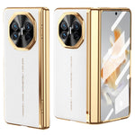 For Huawei Mate X3 5G Case PU Leather+PC Electroplating Phone Cover with Tempered Glass Screen Film