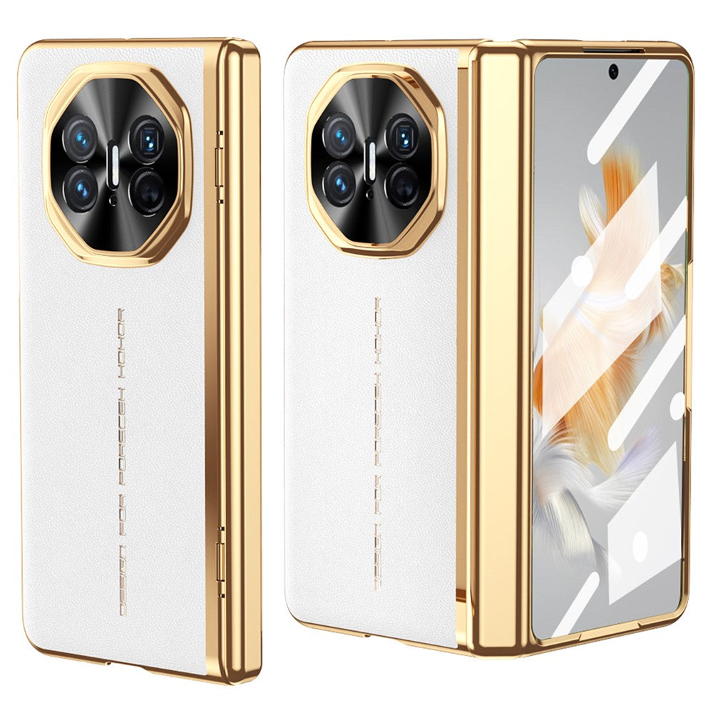 For Huawei Mate X3 5G Case PU Leather+PC Electroplating Phone Cover with Tempered Glass Screen Film