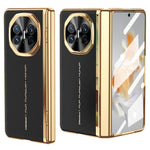 For Huawei Mate X3 5G Case PU Leather+PC Electroplating Phone Cover with Tempered Glass Screen Film