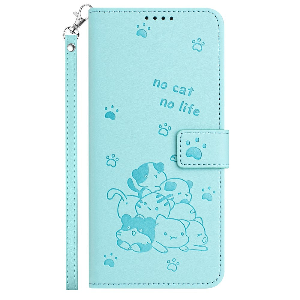 For Samsung Galaxy A55 5G Case with Strap Cats Imprint Leather Wallet Phone Cover