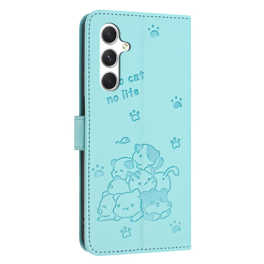 For Samsung Galaxy A55 5G Case with Strap Cats Imprint Leather Wallet Phone Cover