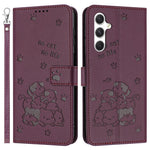 For Samsung Galaxy S24 FE Case with Strap Cats Imprint Leather Wallet Phone Cover
