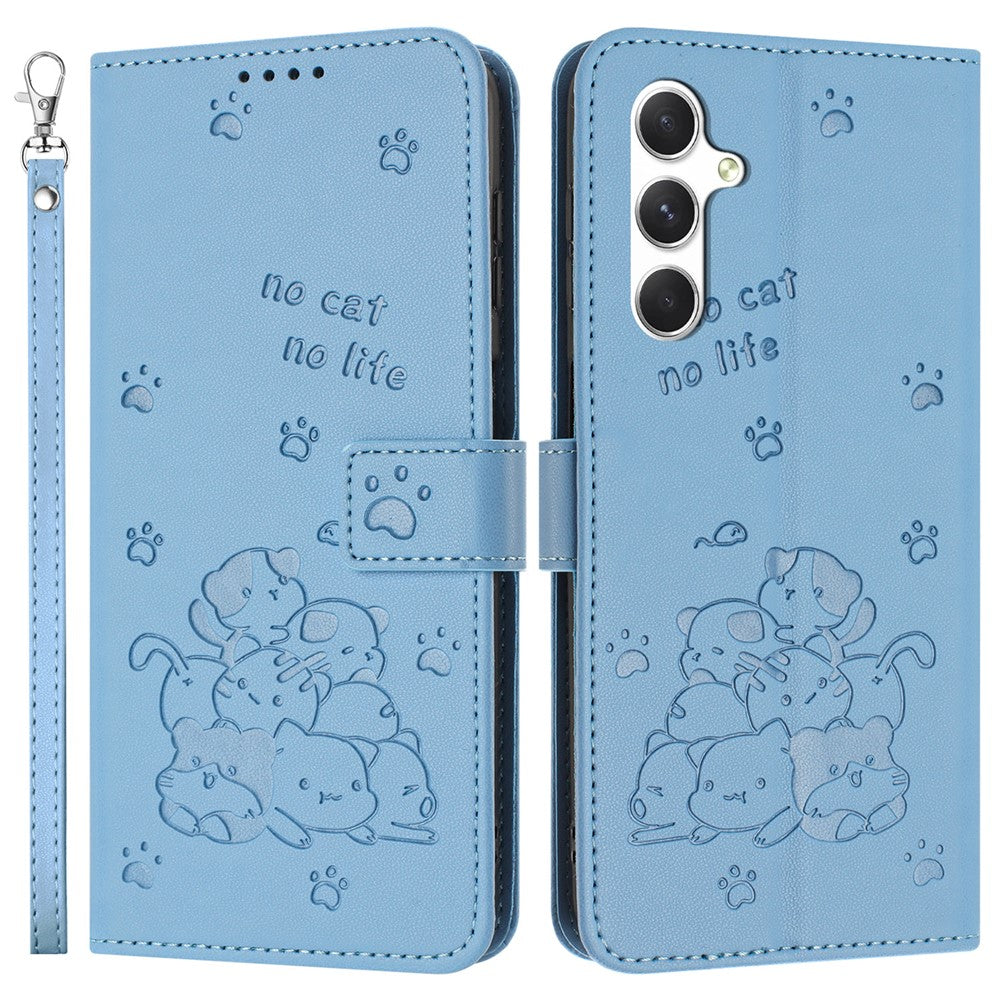 For Samsung Galaxy S24 FE Case with Strap Cats Imprint Leather Wallet Phone Cover