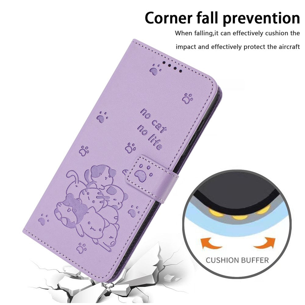 For Samsung Galaxy S24 FE Case with Strap Cats Imprint Leather Wallet Phone Cover