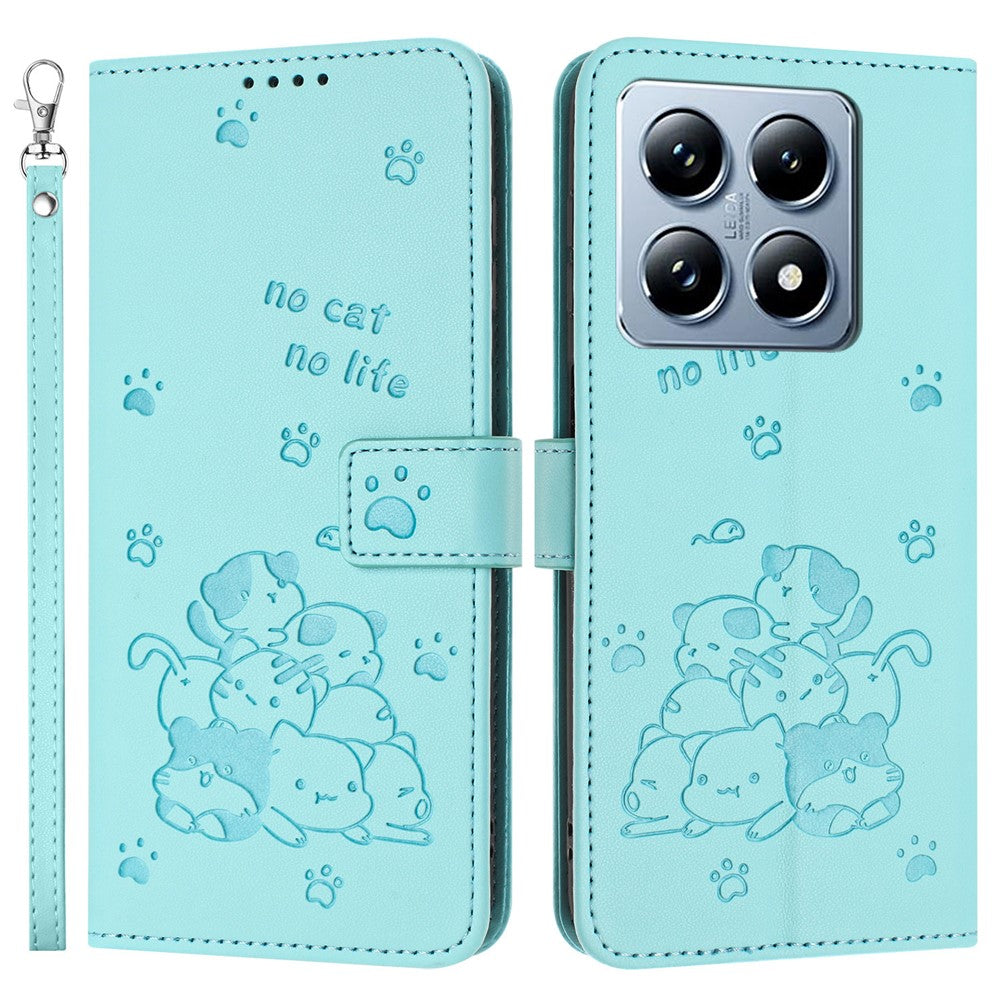 For Xiaomi 14T Pro Case with Strap Cats Imprint Leather Wallet Phone Cover