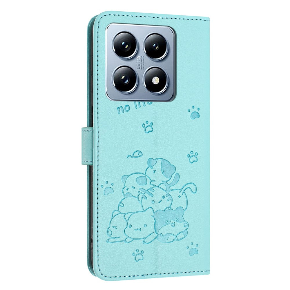 For Xiaomi 14T Pro Case with Strap Cats Imprint Leather Wallet Phone Cover