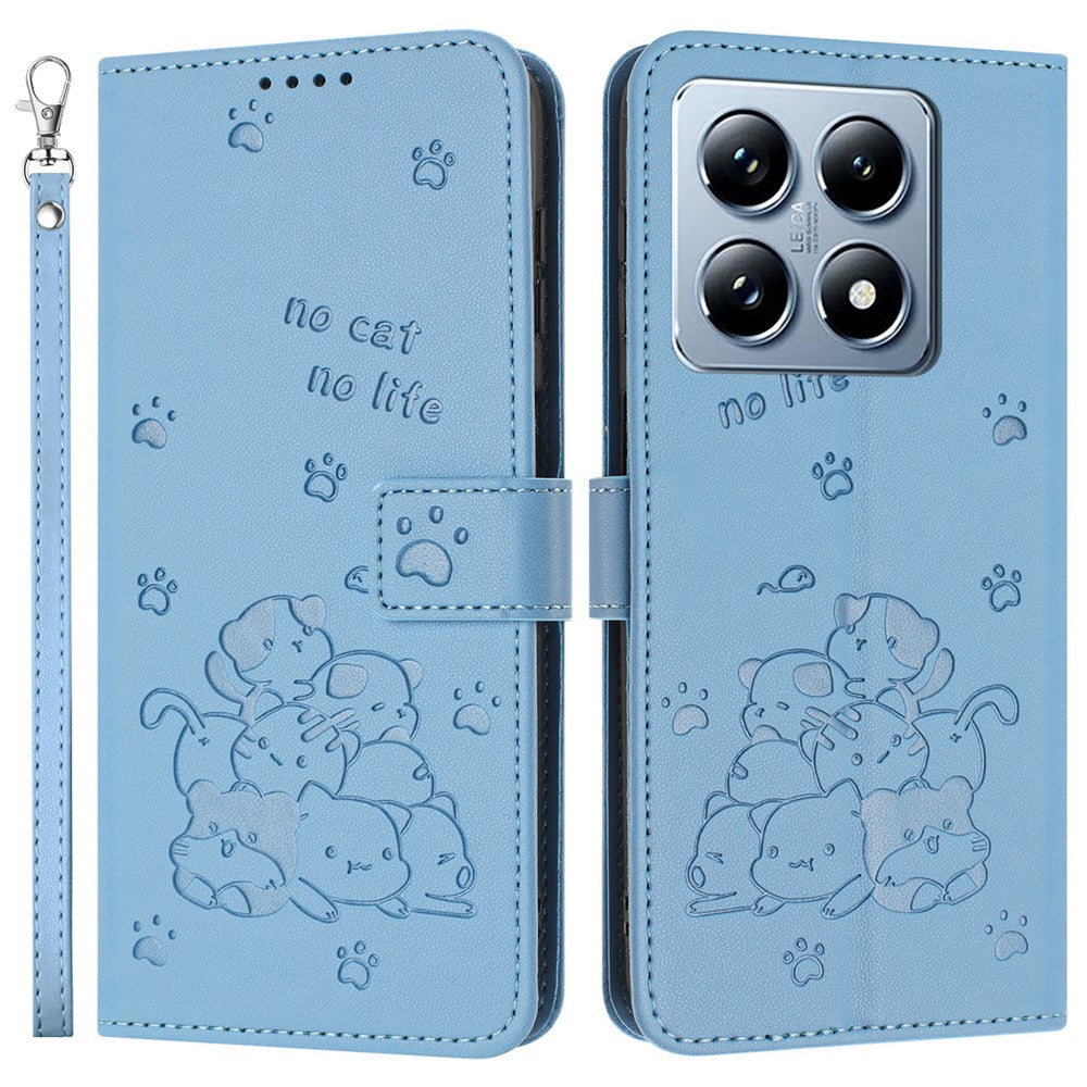 For Xiaomi 14T Case with Strap Cats Imprint Leather Wallet Phone Cover