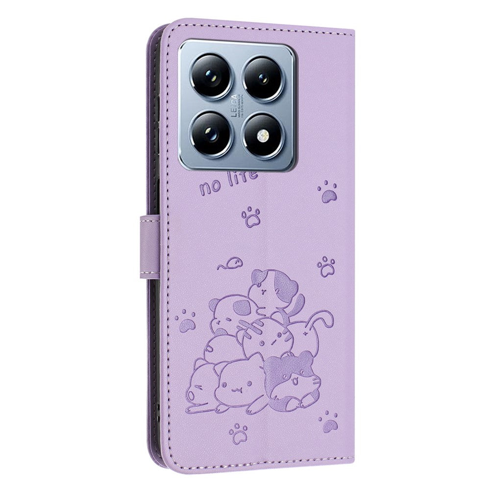 For Xiaomi 14T Case with Strap Cats Imprint Leather Wallet Phone Cover