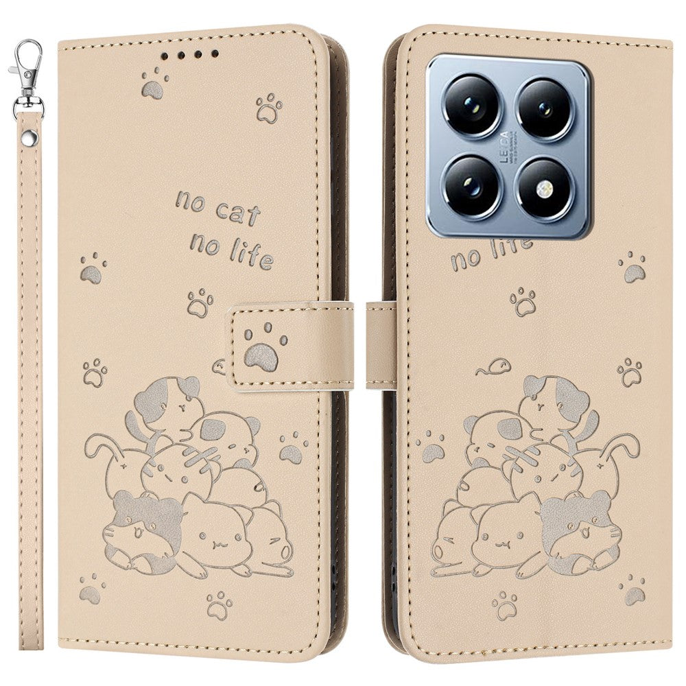 For Xiaomi 14T Case with Strap Cats Imprint Leather Wallet Phone Cover