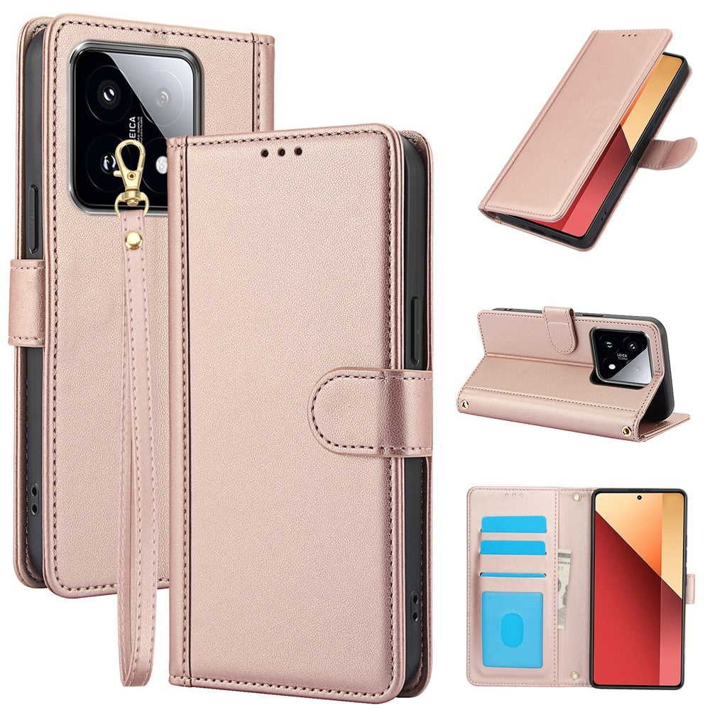 SY-003 For Xiaomi 14T Case PU Leather Stand View Phone Wallet Cover with Hand Strap