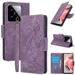 SY-001 For Xiaomi 14T Case Flower Butterfly Leather Wallet Phone Cover with Hand Strap