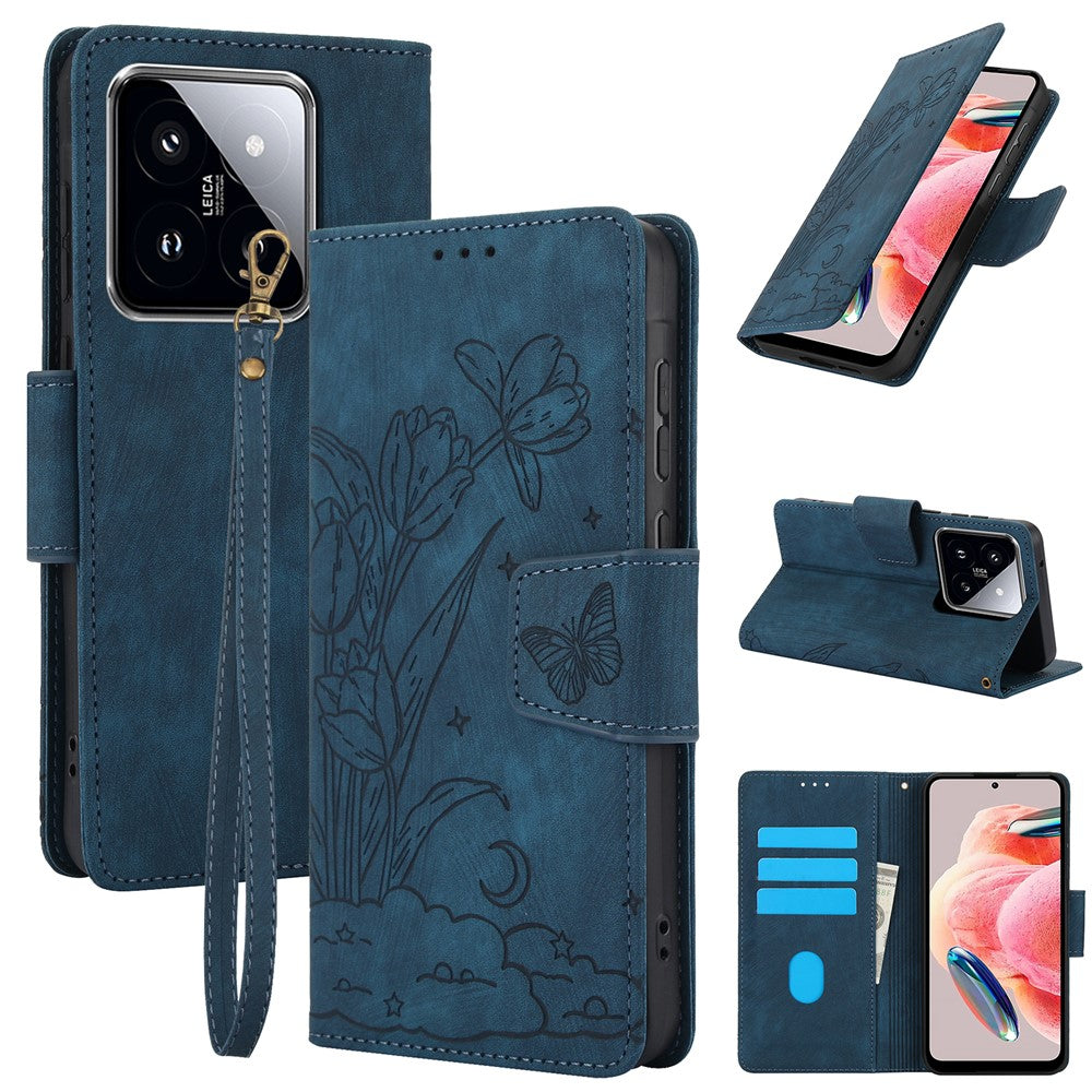 SY-001 For Xiaomi 14T Case Flower Butterfly Leather Wallet Phone Cover with Hand Strap