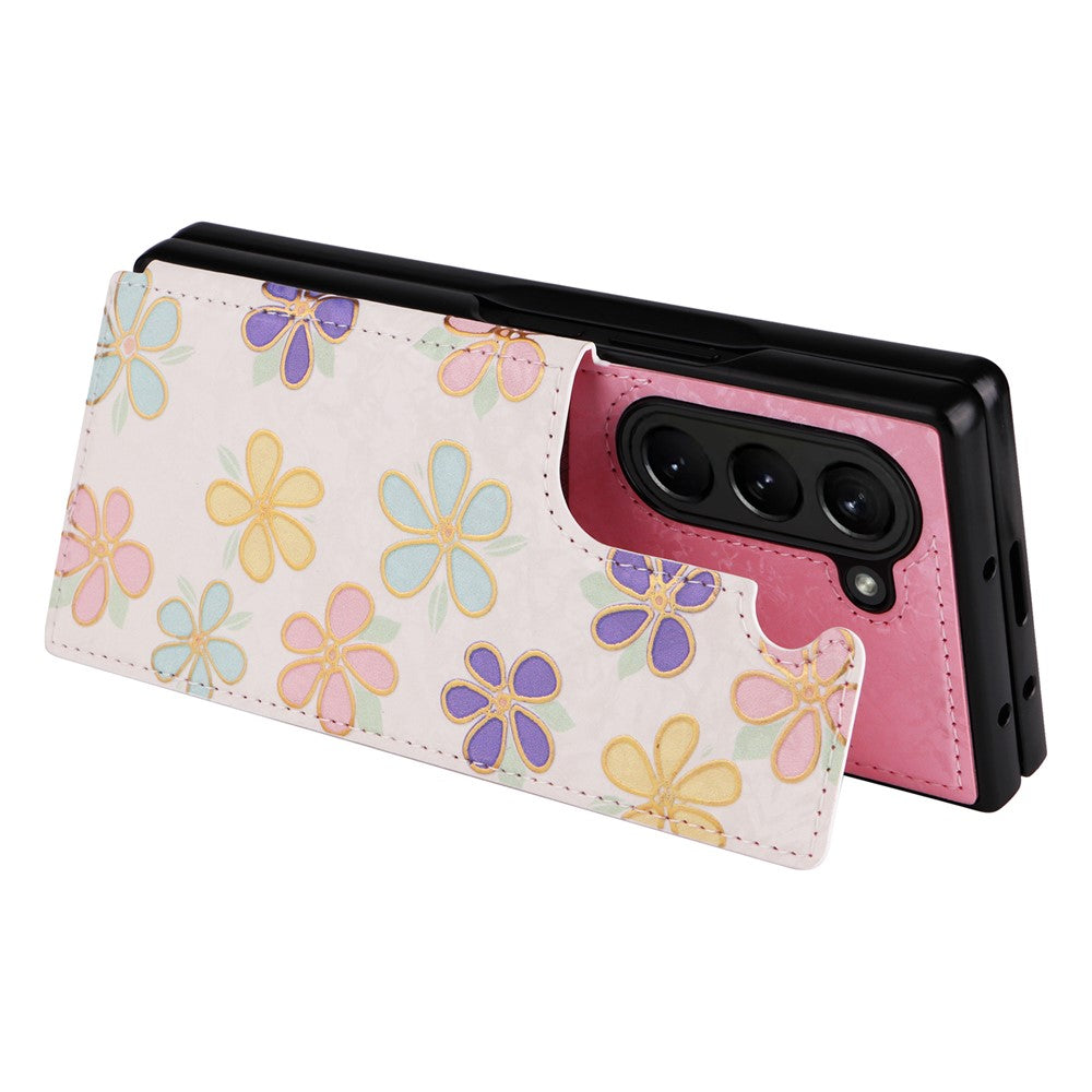 For Samsung Galaxy Z Fold5 5G Case Flower Leather+PC RFID Blocking Phone Cover Card Slots