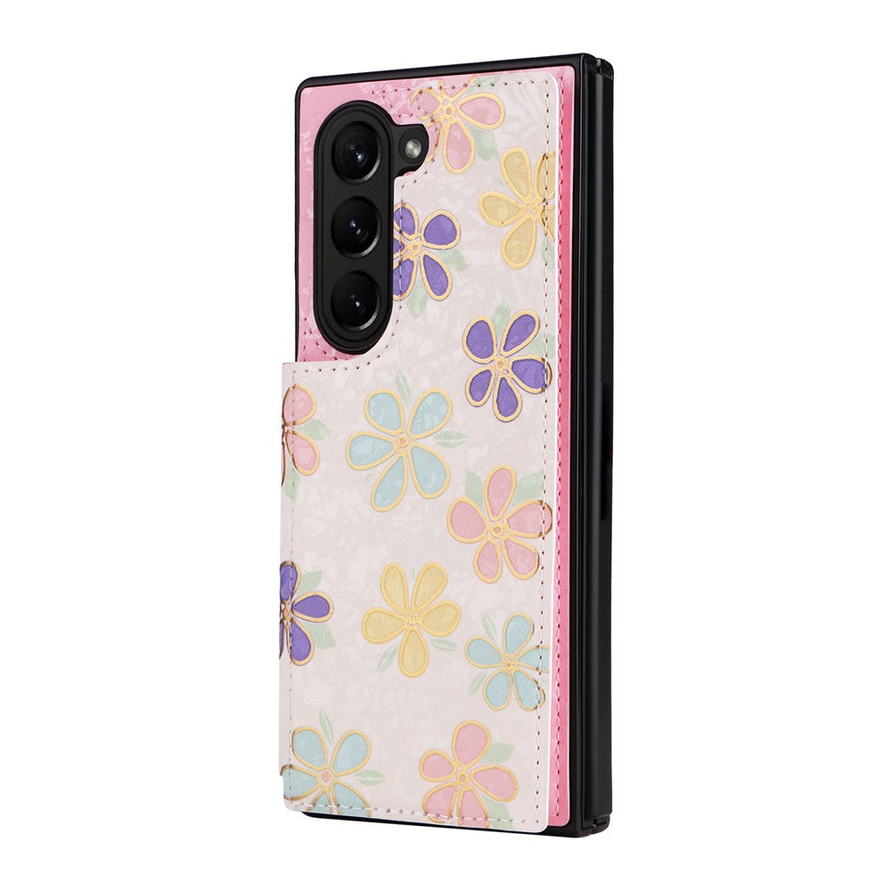 For Samsung Galaxy Z Fold5 5G Case Flower Leather+PC RFID Blocking Phone Cover Card Slots