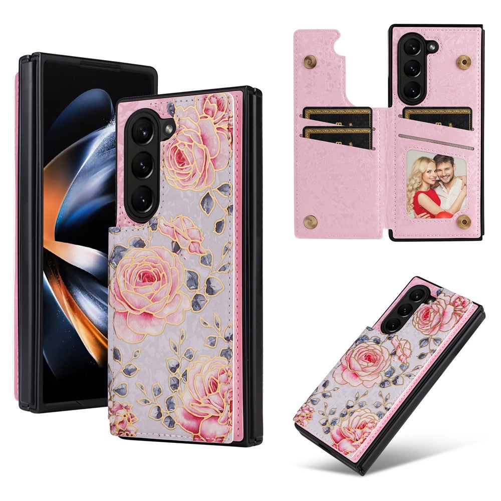 For Samsung Galaxy Z Fold5 5G Case Flower Leather+PC RFID Blocking Phone Cover Card Slots