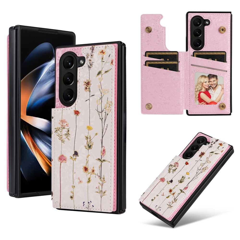 For Samsung Galaxy Z Fold5 5G Case Flower Leather+PC RFID Blocking Phone Cover Card Slots