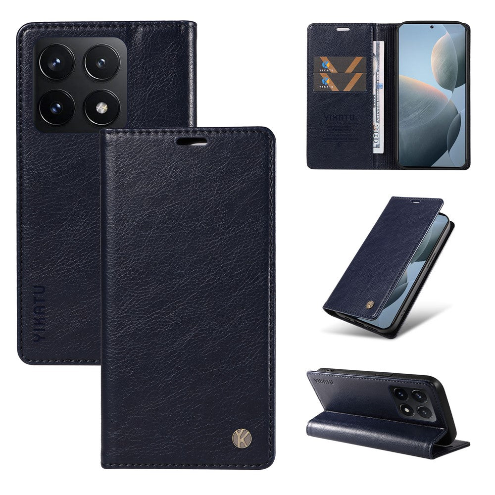 YIKATU YK-006 For Xiaomi 14T Case Wallet Litchi Grain Leather Phone Cover Magnetic Auto-Absorbed