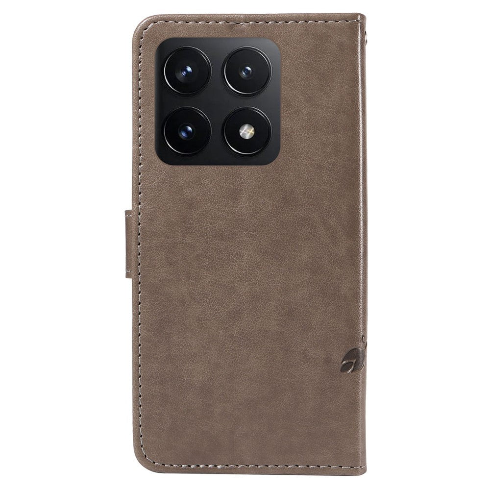 For Xiaomi 14T PU Leather Cases Flower Pattern Wallet Stand Phone Cover with Strap