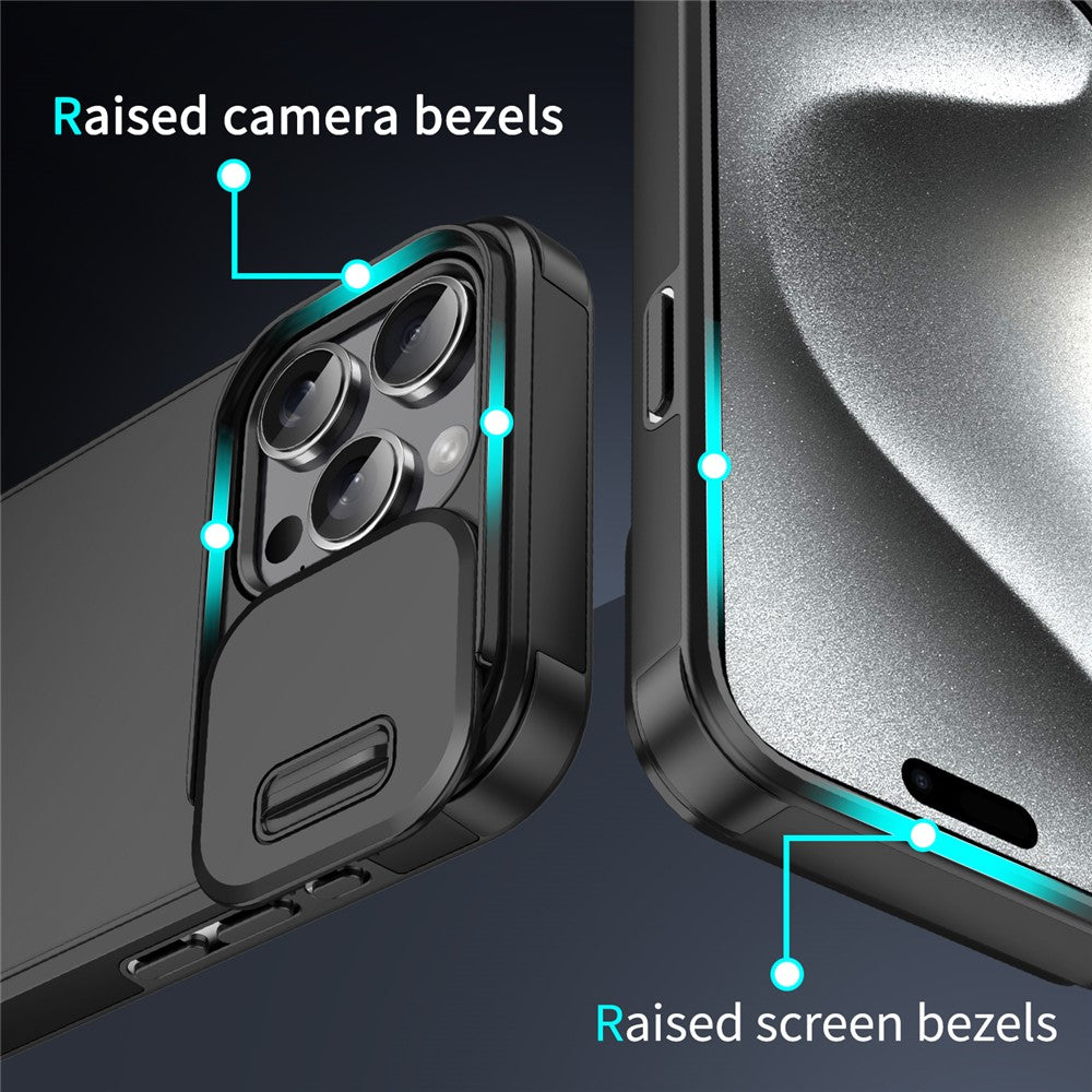 For iPhone 16 Pro Max Case PC+TPU Shell with Slide Camera Phone Cover