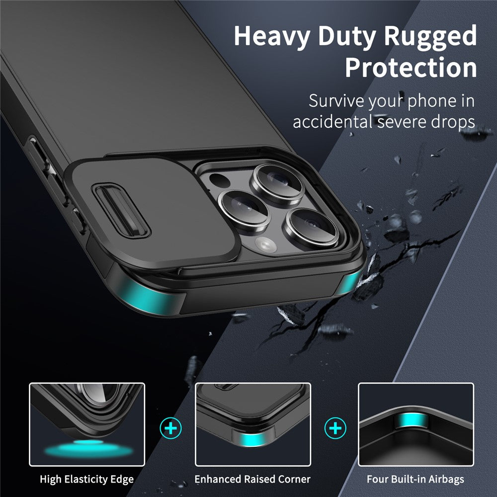 For iPhone 16 Pro Max Case PC+TPU Shell with Slide Camera Phone Cover