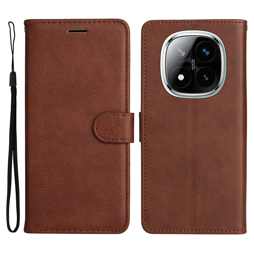 For Xiaomi Redmi Note 14 Pro+ 5G / Note 14 Pro 5G / Poco X7 5G Case Solid Color Leather Mobile Cover Wallet Stand with Strap