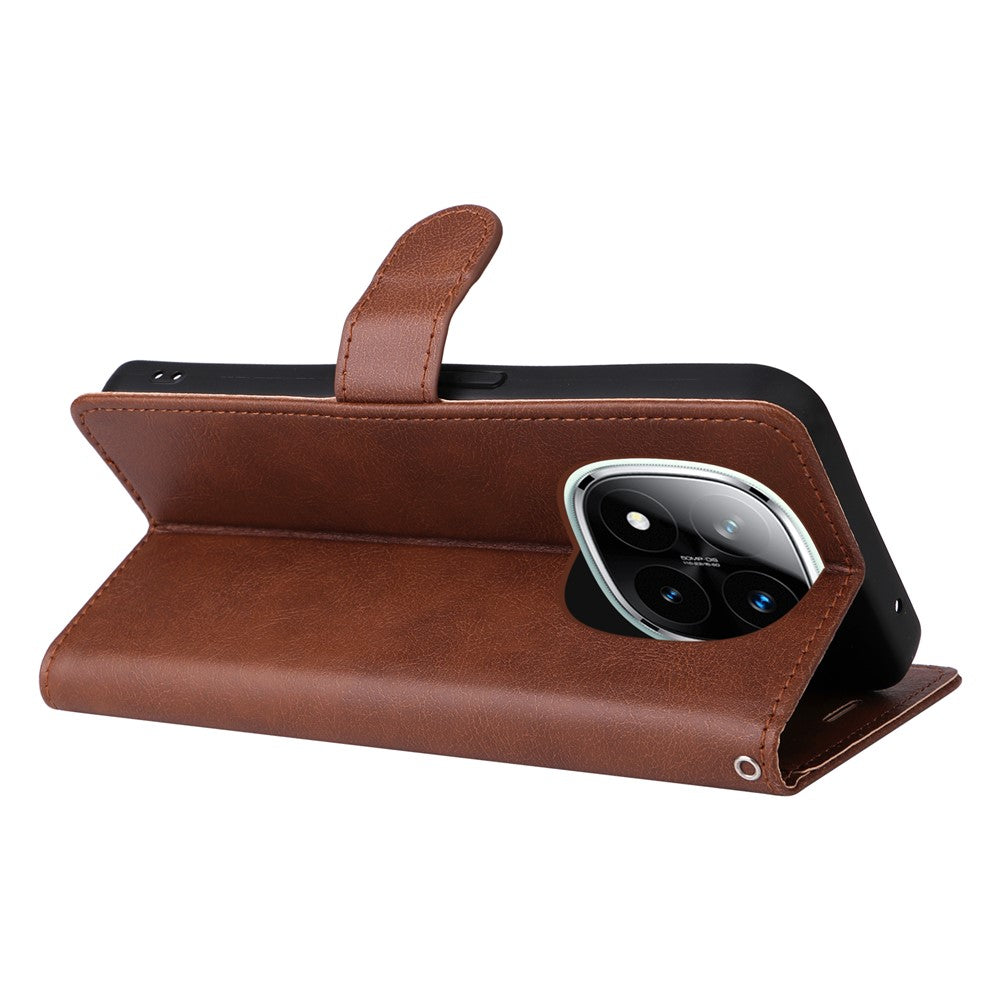 For Xiaomi Redmi Note 14 Pro+ 5G / Note 14 Pro 5G / Poco X7 5G Case Solid Color Leather Mobile Cover Wallet Stand with Strap