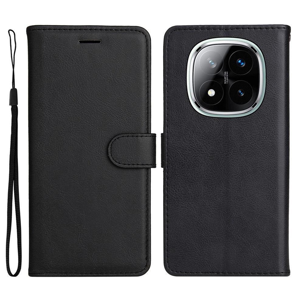 For Xiaomi Redmi Note 14 Pro+ 5G / Note 14 Pro 5G / Poco X7 5G Case Solid Color Leather Mobile Cover Wallet Stand with Strap
