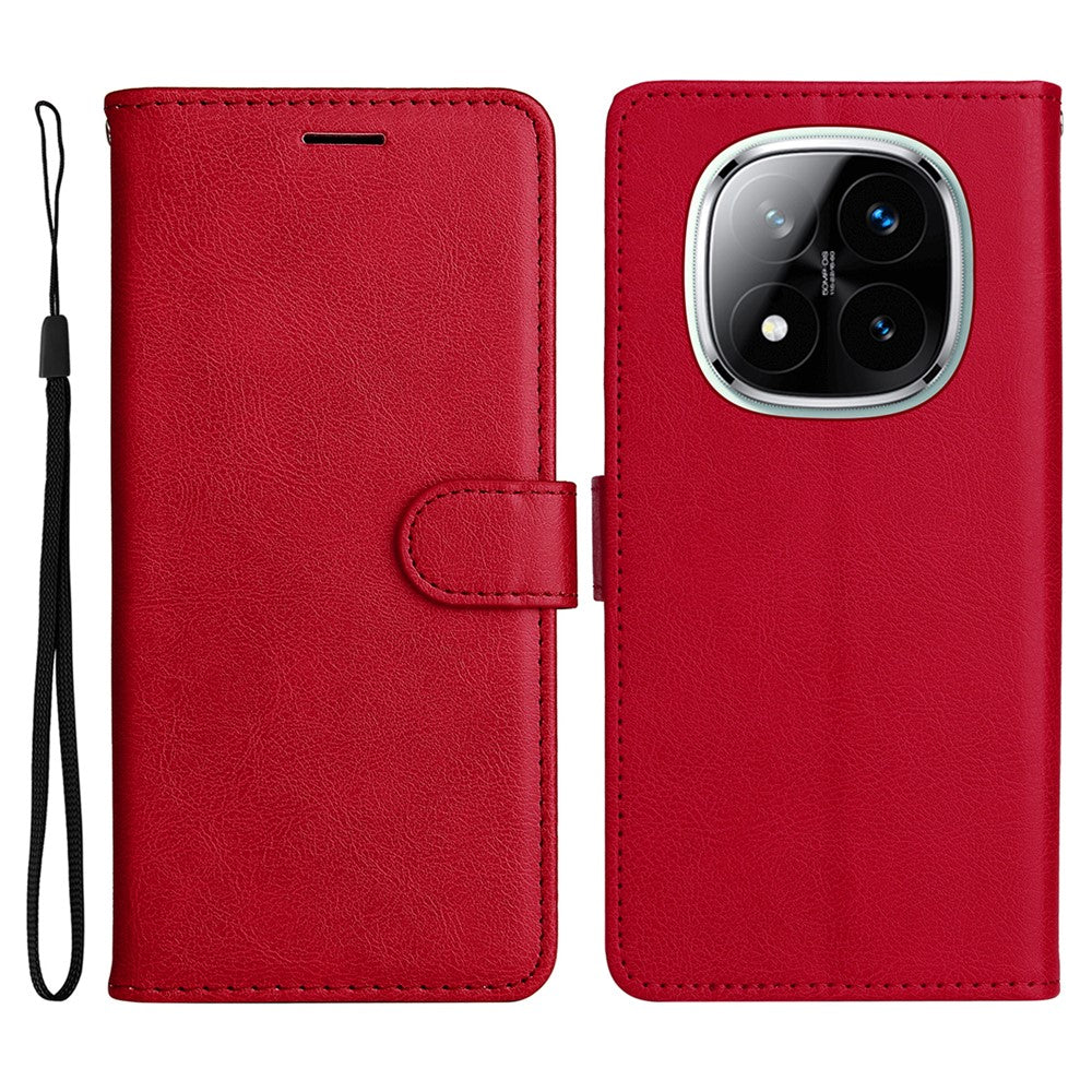 For Xiaomi Redmi Note 14 Pro+ 5G / Note 14 Pro 5G / Poco X7 5G Case Solid Color Leather Mobile Cover Wallet Stand with Strap