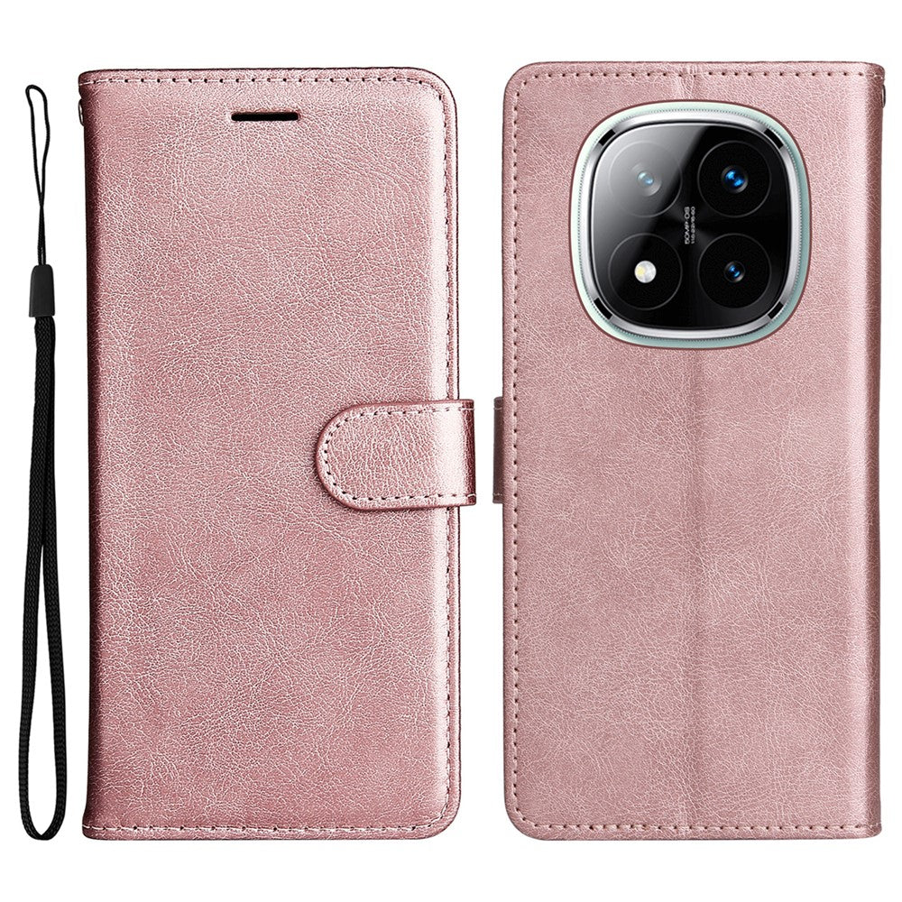 For Xiaomi Redmi Note 14 Pro+ 5G / Note 14 Pro 5G / Poco X7 5G Case Solid Color Leather Mobile Cover Wallet Stand with Strap