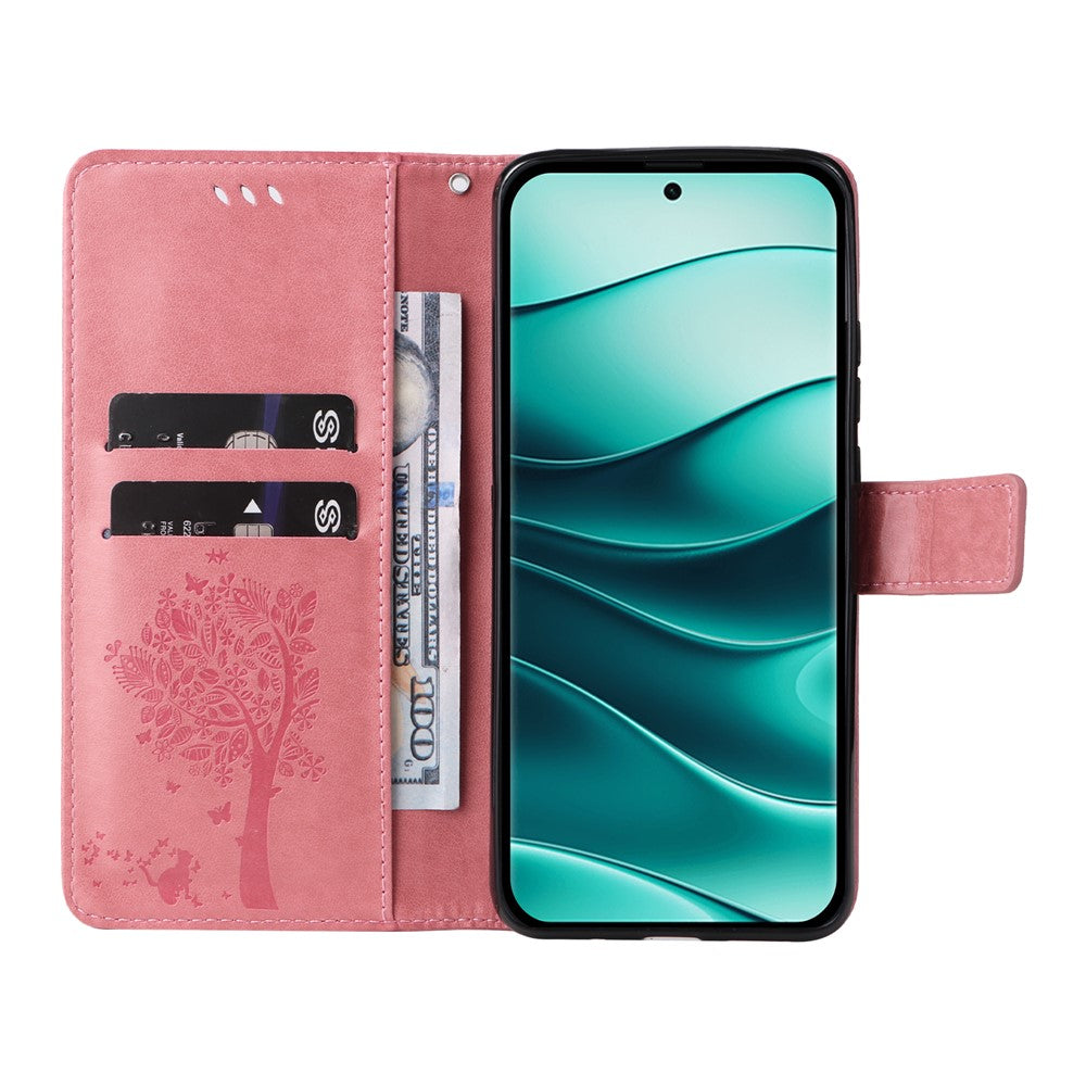 For Xiaomi Redmi Note 14 5G Phone Case with Stand Cat Tree Pattern Leather Wallet Mobile Cover