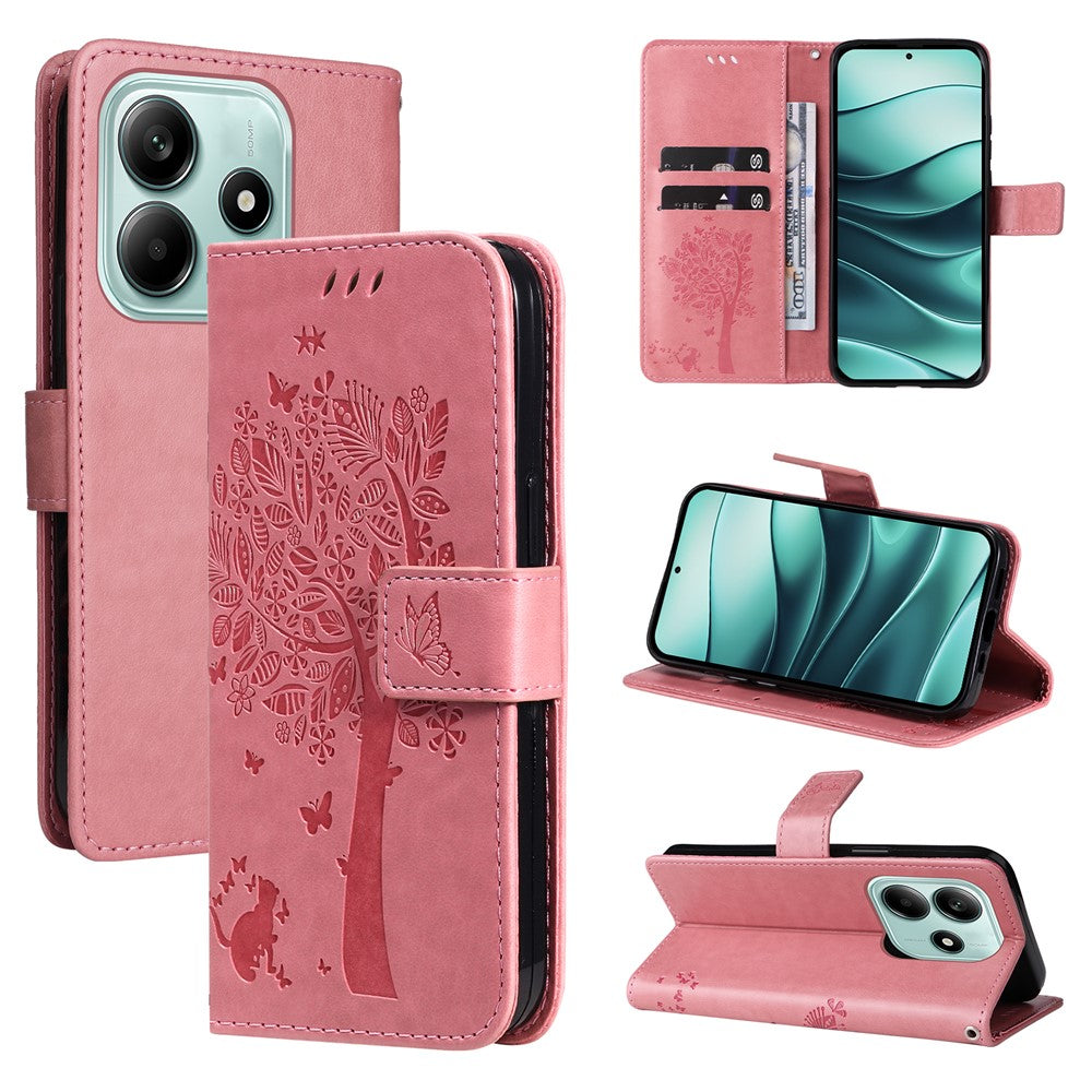 For Xiaomi Redmi Note 14 5G Phone Case with Stand Cat Tree Pattern Leather Wallet Mobile Cover
