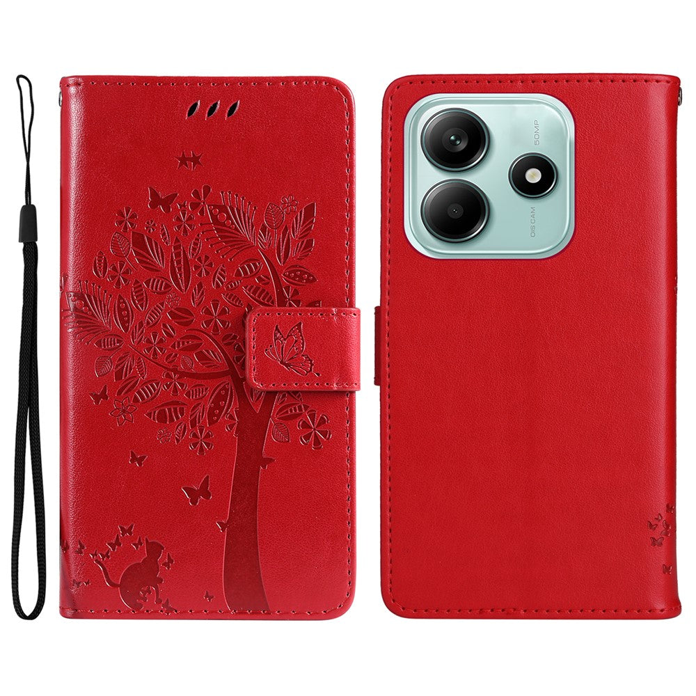 For Xiaomi Redmi Note 14 5G Phone Case with Stand Cat Tree Pattern Leather Wallet Mobile Cover