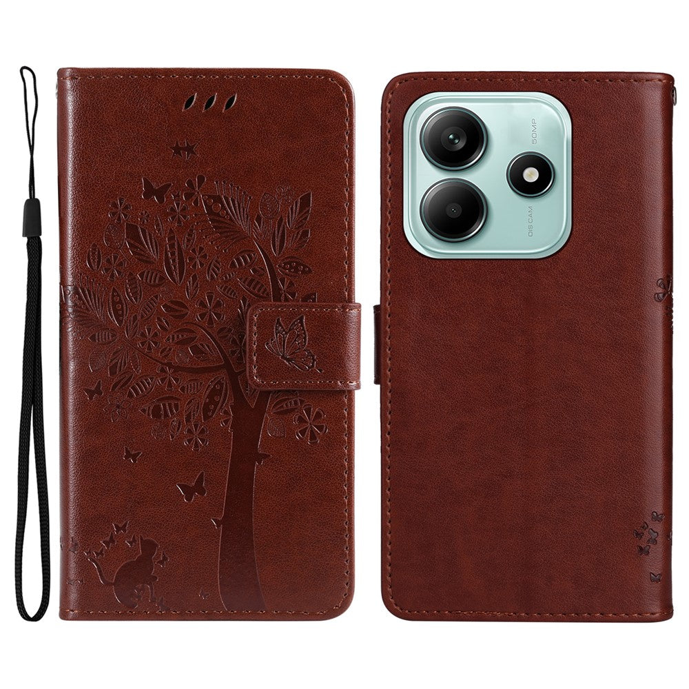 For Xiaomi Redmi Note 14 5G Phone Case with Stand Cat Tree Pattern Leather Wallet Mobile Cover