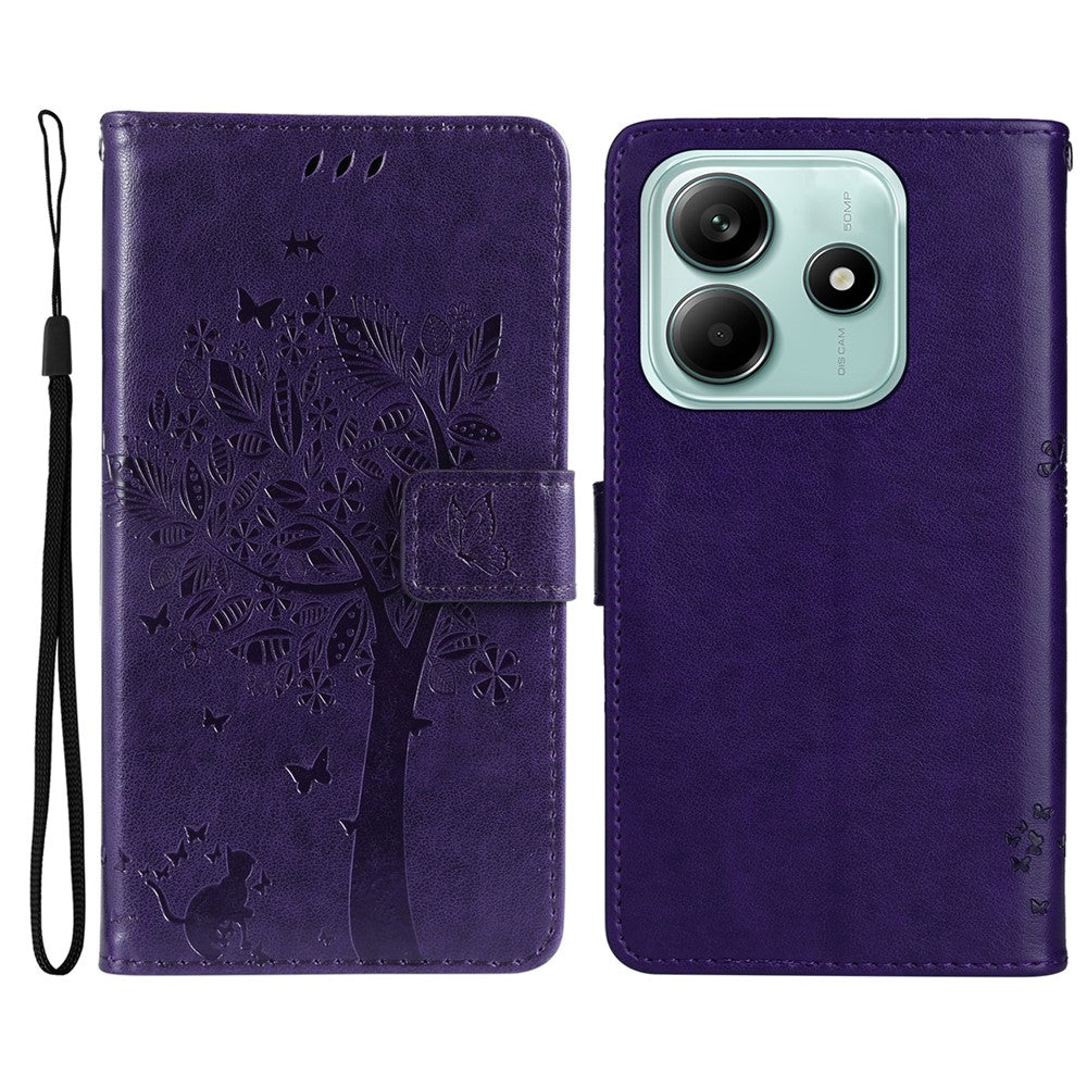For Xiaomi Redmi Note 14 5G Phone Case with Stand Cat Tree Pattern Leather Wallet Mobile Cover
