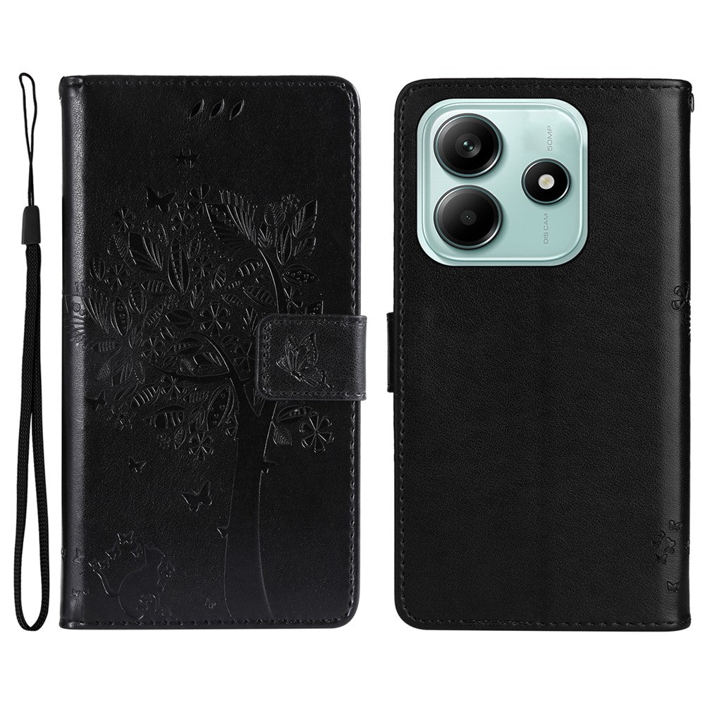 For Xiaomi Redmi Note 14 5G Phone Case with Stand Cat Tree Pattern Leather Wallet Mobile Cover