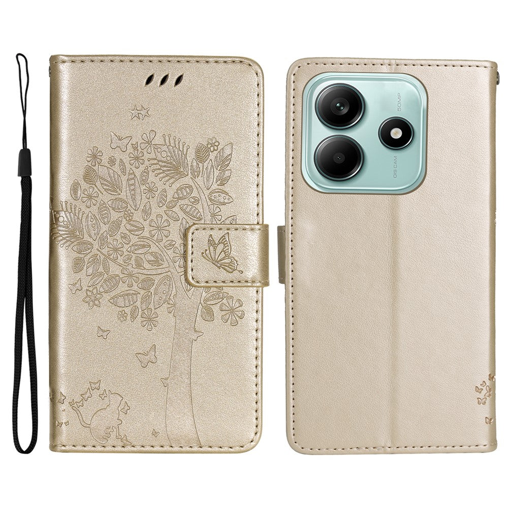 For Xiaomi Redmi Note 14 5G Phone Case with Stand Cat Tree Pattern Leather Wallet Mobile Cover