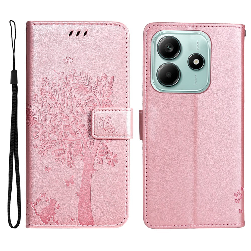 For Xiaomi Redmi Note 14 5G Phone Case with Stand Cat Tree Pattern Leather Wallet Mobile Cover