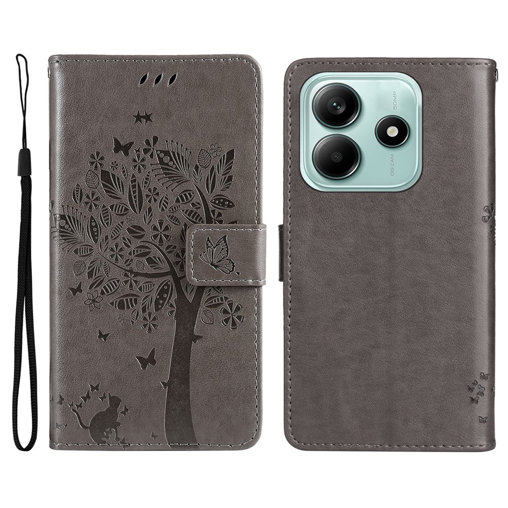For Xiaomi Redmi Note 14 5G Phone Case with Stand Cat Tree Pattern Leather Wallet Mobile Cover
