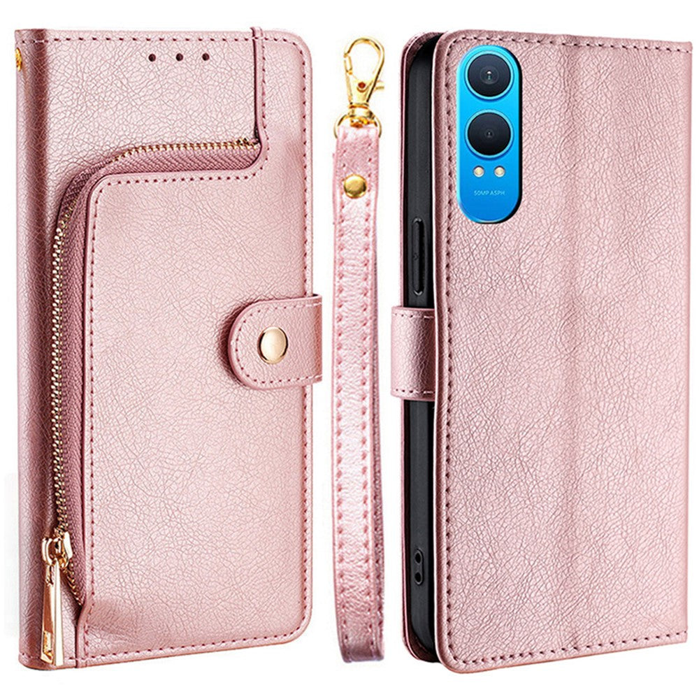 OnePlus Nord CE4 Lite 5G / Oppo K12x 5G (Kina) etui med lynlåslomme i PU-læder, tegnebogsdesign og flip-cover til mobiltelefon