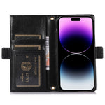 Litchi Texture Phone Case for iPhone 14 Pro, Zipper Pocket Full Coverage PU Leather Phone Flip Cover Wallet with Strap