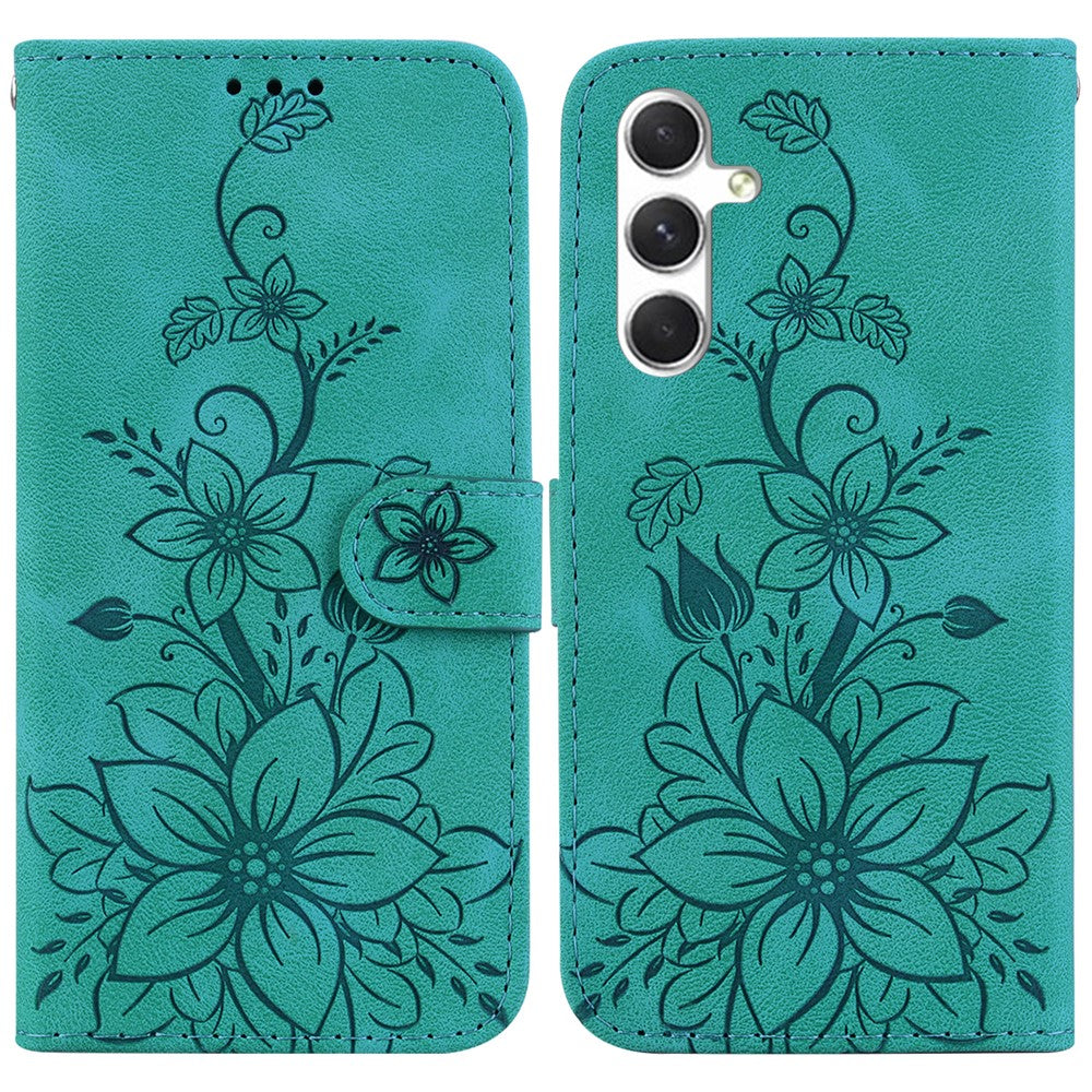 For Samsung Galaxy S25 Case Lily Flower Imprint Leather Phone Cover with Stand
